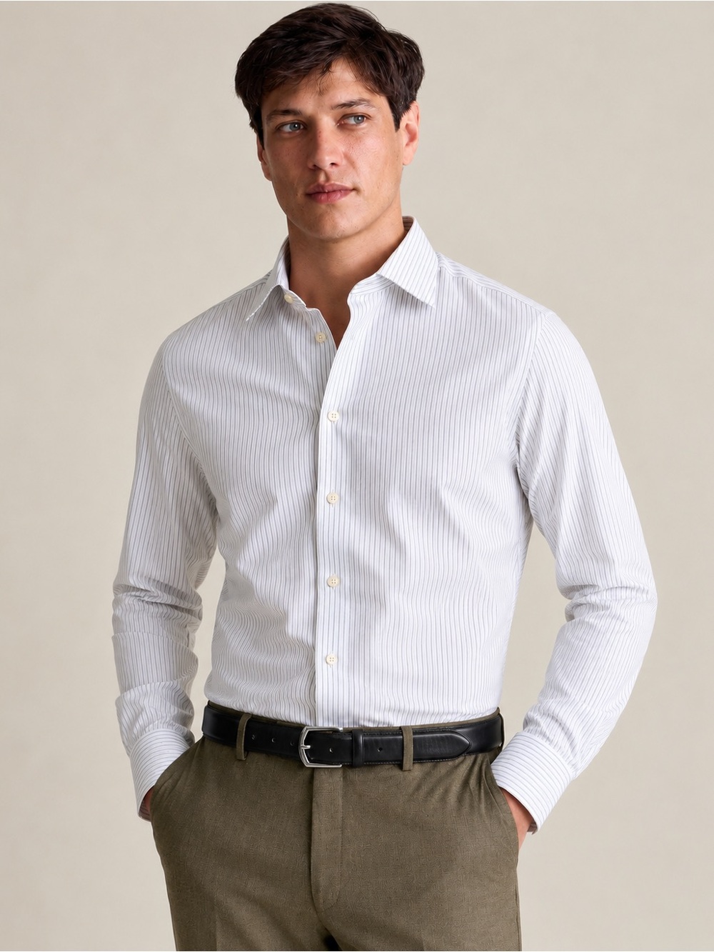Charles Tyrwhitt Classic Fit White Blue Dress Shirt with Pinstripes
